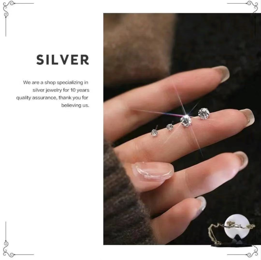 925 Silver Needle Mini Zircon Earrings Water Drop Series Korean Style Simple Full Diamond Elegant Fashion Versatile Super Shiny Earrings