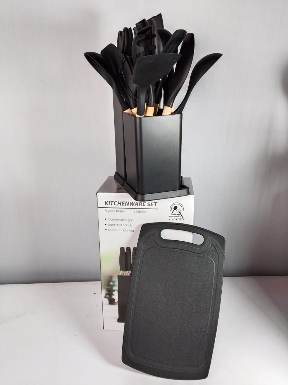 19-Piece Silicone Kitchen Utensil Set – Black & Grey | Complete Cooking Tools Set 🍳✨Upgrade your kitchen with this premium 19-piece silicone utensil set, designed for durability, convenience, and m