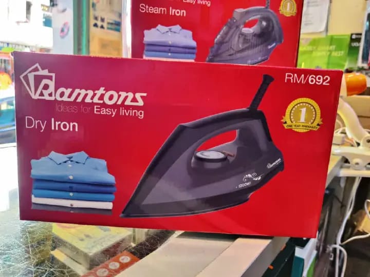 Ramtons Steam Iron BoxORRamtons Dry Iron RM692: make ironing clothes easier and more EFFICIENT,DURABLE EASY TO USEXAND HANDLE