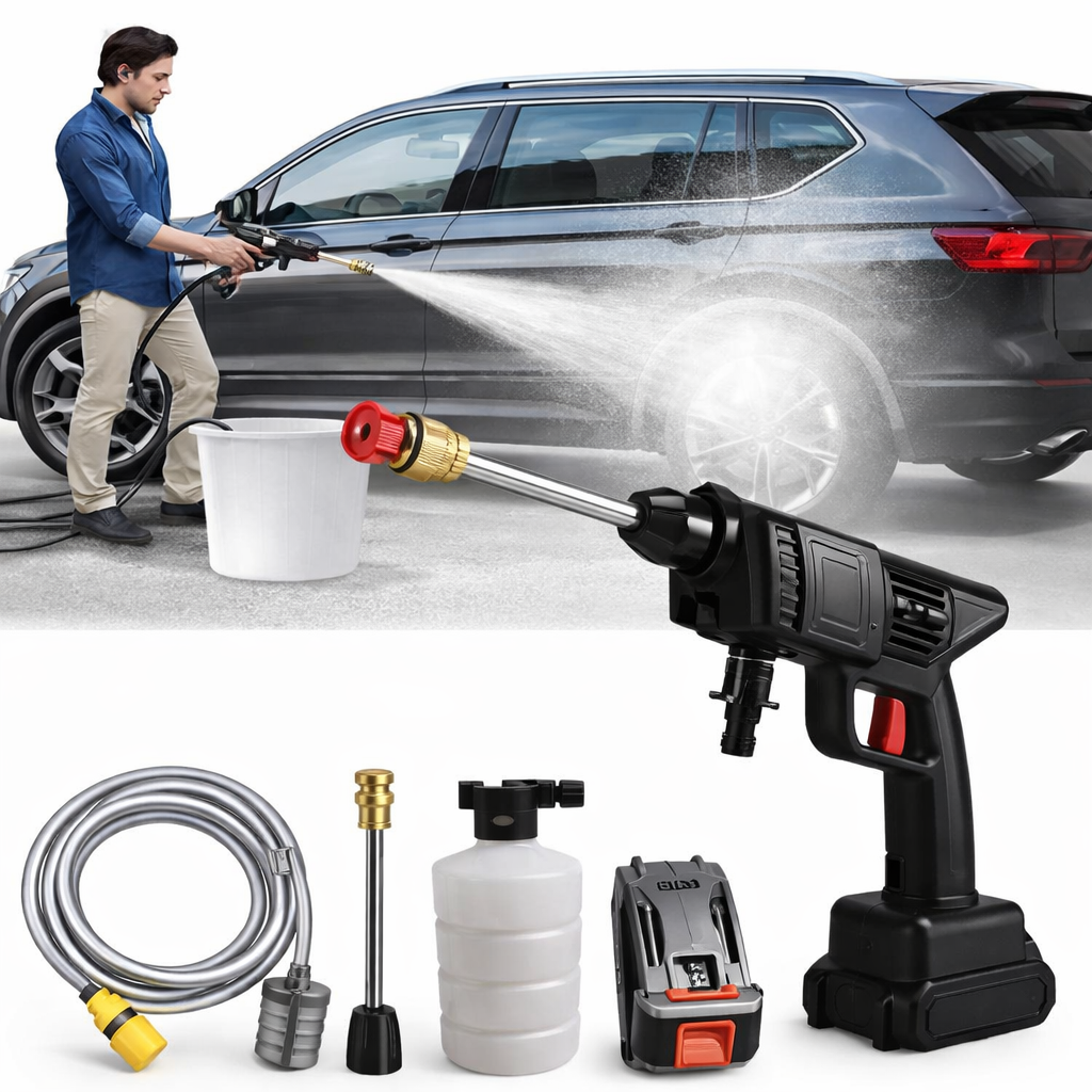 Ultimate Portable Cordless High Pressure Gun Car Washer, Spray Water Gun Machine With 2 Lithium Battery, Interchangeable Nozzles For Cleaning Car, Motorcycle, Bikes, Fence, Wall,Deck Cleaning.