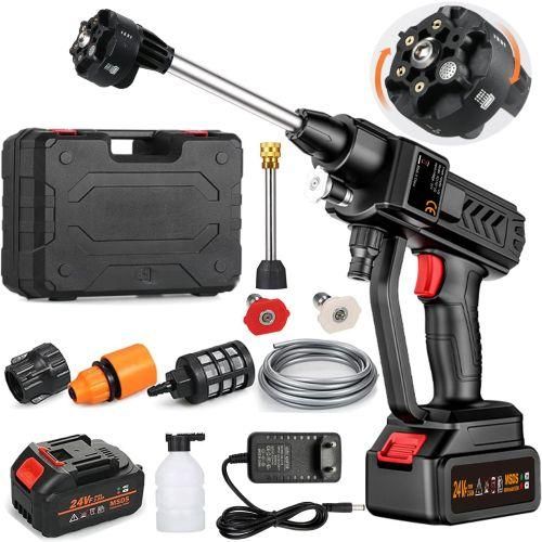 Ultimate Portable Cordless High Pressure Gun Car Washer, Spray Water Gun Machine With 2 Lithium Battery, Interchangeable Nozzles For Cleaning Car, Motorcycle, Bikes, Fence, Wall,Deck Cleaning.