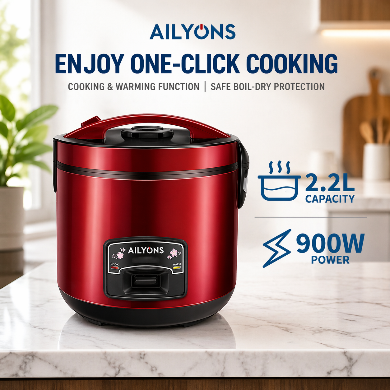Brand New Ailyons 2 in 1 High Power 900w Rice Cooker and Steamer | “One Click. Perfect Meals. Every Time.”