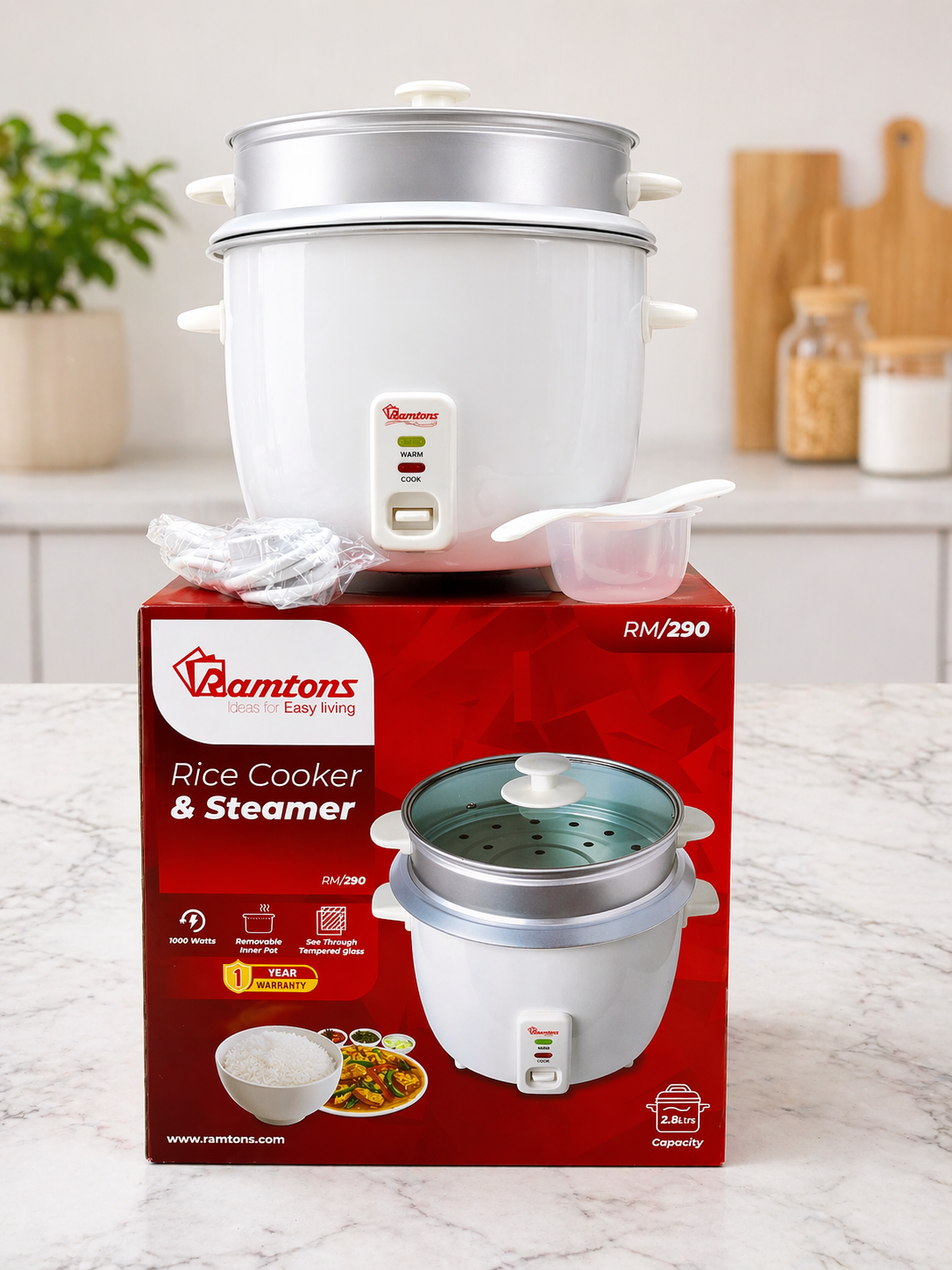 Brand New Ramtons 2.8L Rice Cooker and Steamer | 2-in-1 Rice Cooker & Steamer for Everyday Convenience | Cook. Steam. Serve.