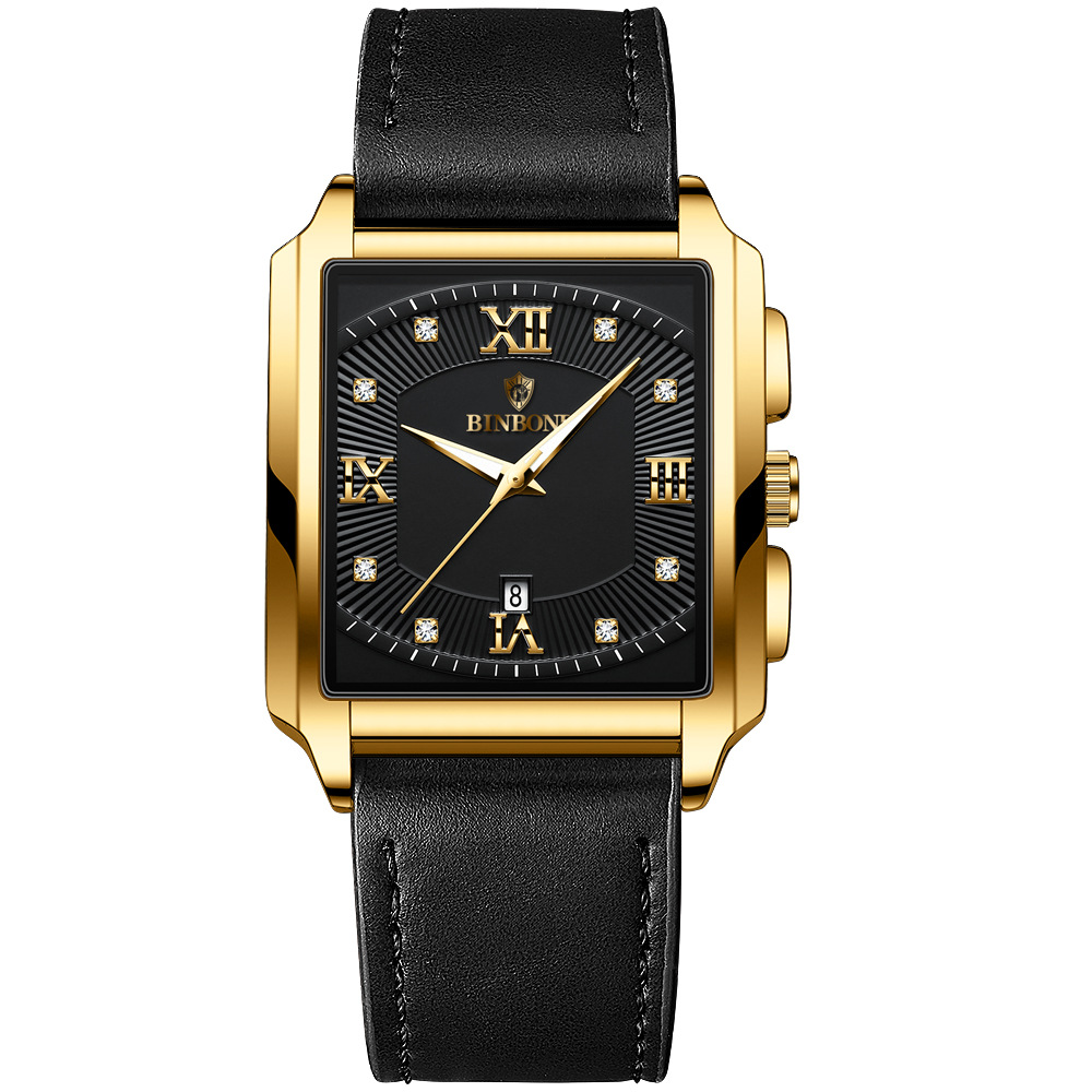 2026 Africa Europe America BINBOND Brand New Rectangular Men's Stainless Steel Watch Simple Sports Outdoor Calendar Quartz Movement 30M Water Resistance Luminous Pointer Wristwatch