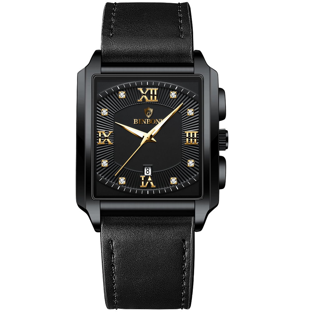 2026 Africa Europe America BINBOND Brand New Rectangular Men's Stainless Steel Watch Simple Sports Outdoor Calendar Quartz Movement 30M Water Resistance Luminous Pointer Wristwatch