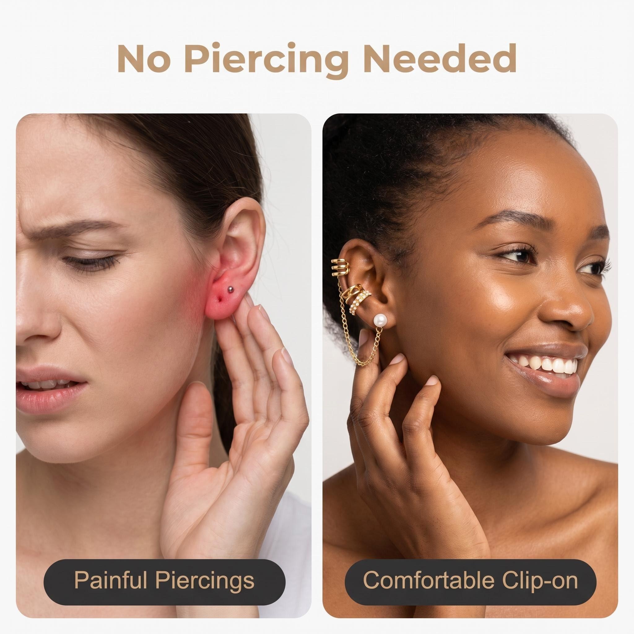 7 PCS/Set Earrings Ear Clips for Women Ladies, Punk Earrings, Pearl Earrings, Tassel Chain Earrings