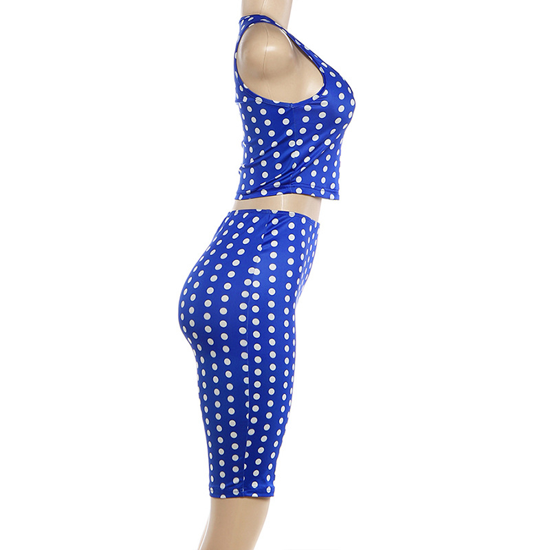 Polka Dot Print 2 Piece Set Woman o-Neck Hollwo Design Crop Tops+Skinny Peach Hip Shorts Hot Girls Sexy Fashion Outfits R0350