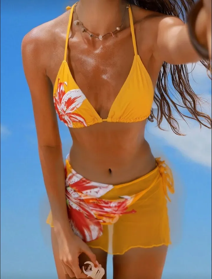 3Piece Set Bikinis Sets Girls Cute Triangle Swimsuit With Beach Cover Up Bathing Suit Summer Fashion Printed Swimsuits For Girl R0112B