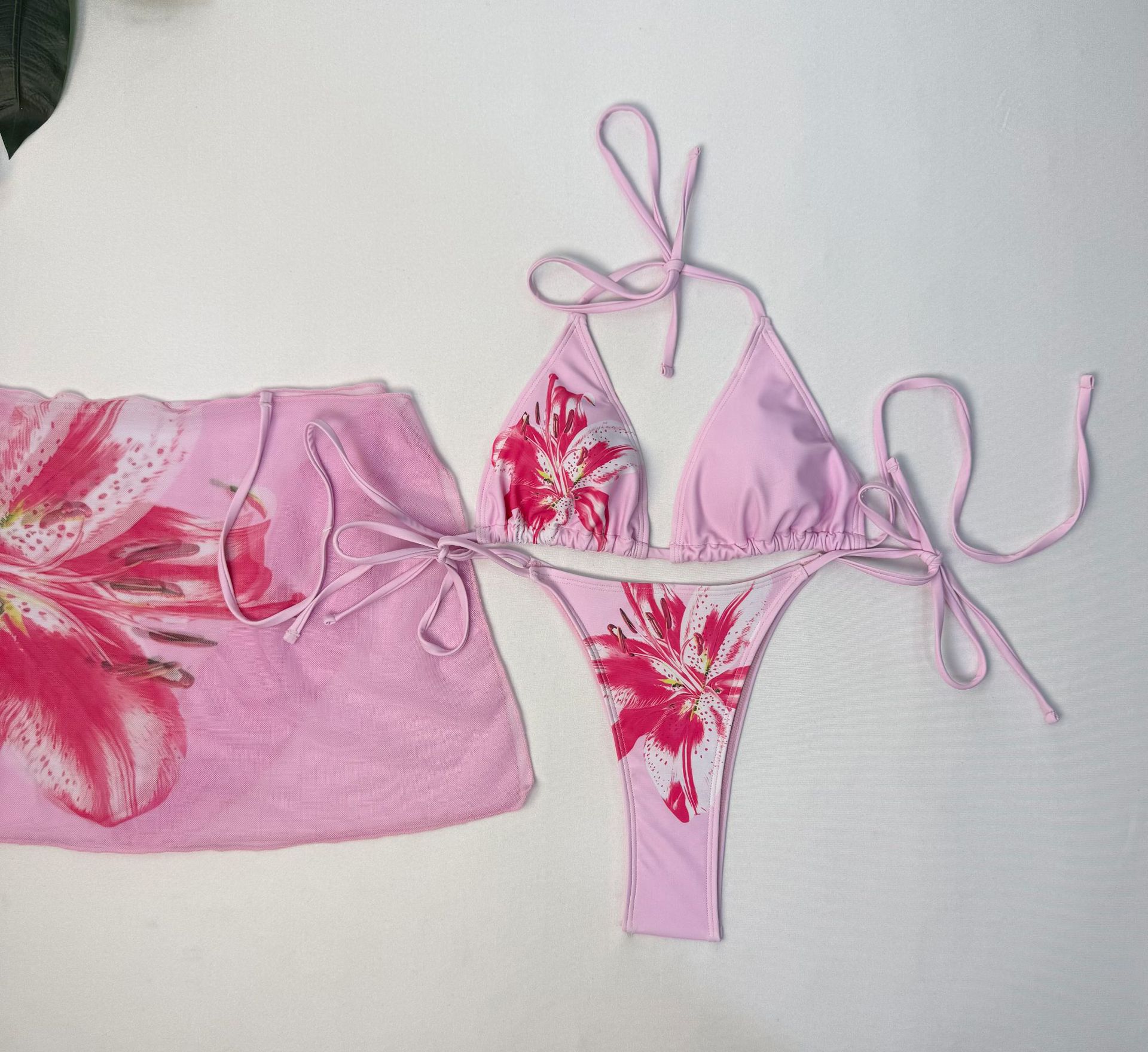 3Piece Set Bikinis Sets Girls Cute Triangle Swimsuit With Beach Cover Up Bathing Suit Summer Fashion Printed Swimsuits For Girl R0112B