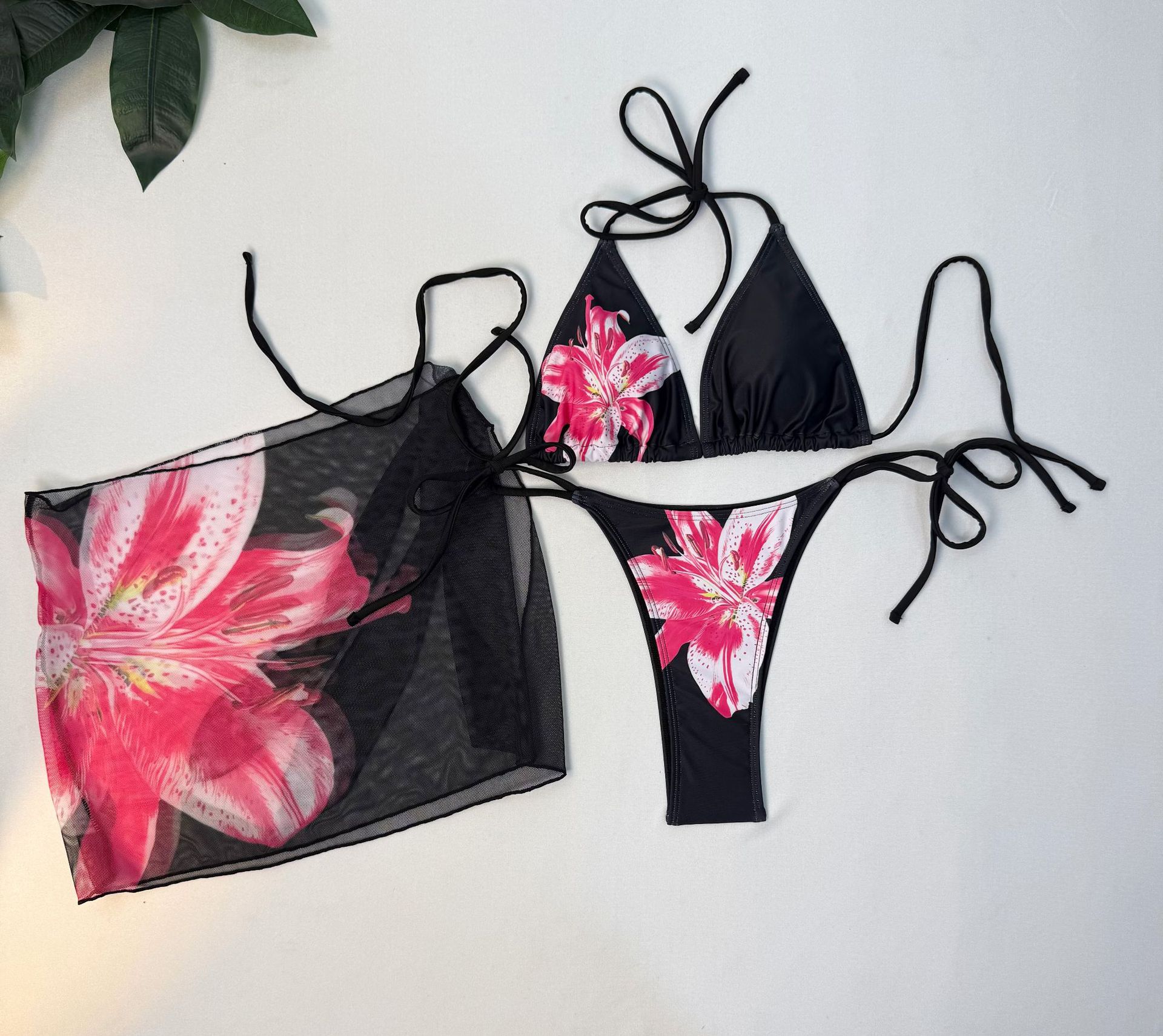 3Piece Set Bikinis Sets Girls Cute Triangle Swimsuit With Beach Cover Up Bathing Suit Summer Fashion Printed Swimsuits For Girl R0112B