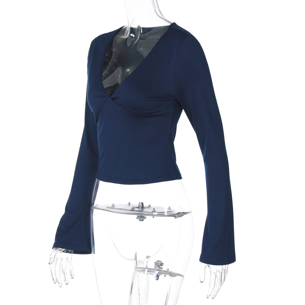 Spring Solid Sexy V-Neck Long Sleeves Slim Fit T-Shirt Women'S Casual Versatile Y2K Top Party Club Street Style Clothes R0415