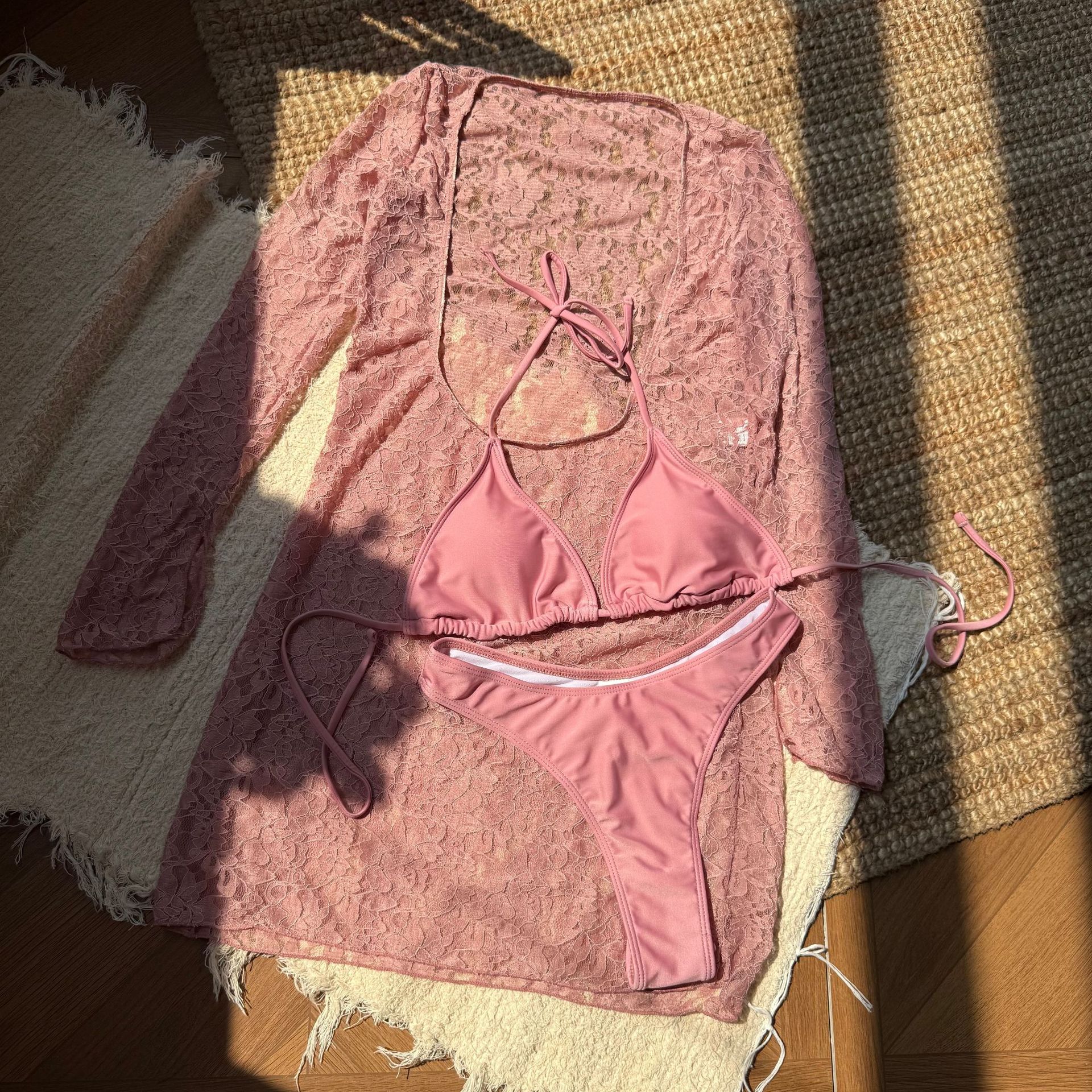 Lace Long Sve Tee Piece Bikini Swimwear Me Fabric Sports Fitn Fans Supplies Polyester Material with Chest Pad R0125B