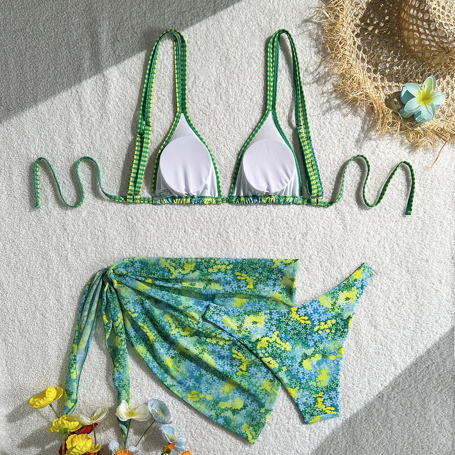 Pink Floral Print Triangle 3 Piece Bikinis Sets Mesh Cover Ups Sexy Swimsuit Woman 2026 Holiday Swimwear Mini Micro Bikini Thong R0143B