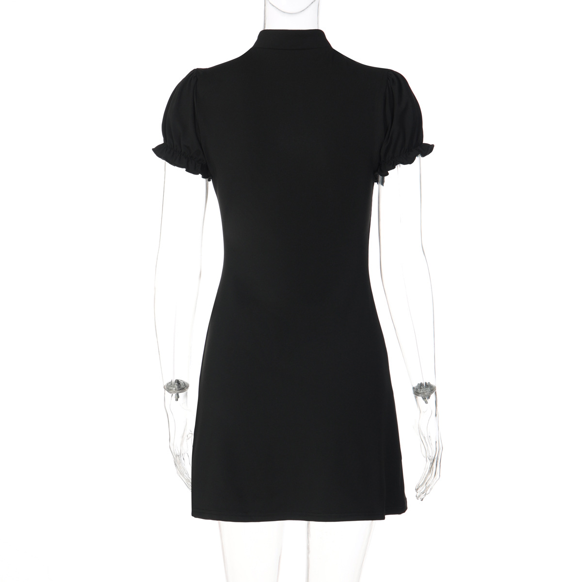 Mandarin Collar Backless Hollow Out Ruffles Slim Mini Dress Women'S Vintage Sexy Elegant Dress Party Prom Summer Clothes Dress  R0226