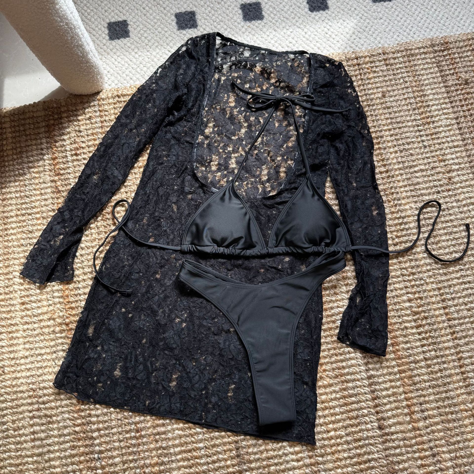 Lace Long Sve Tee Piece Bikini Swimwear Me Fabric Sports Fitn Fans Supplies Polyester Material with Chest Pad R0125B