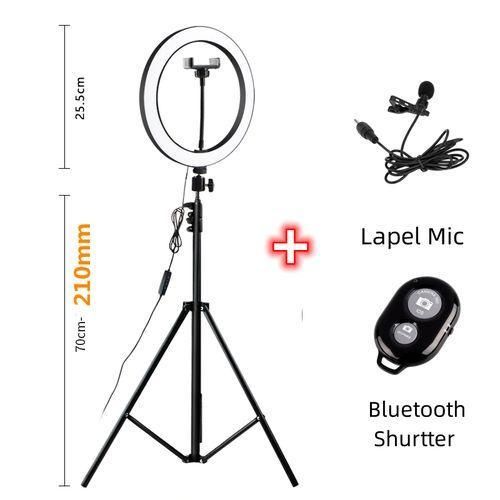 10 Inch Ring Light With 2.1M Tripod Stand + Remote+Lapel Mic