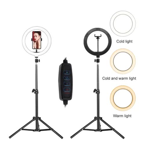 10 Inch Ring Light With 2.1M Tripod Stand + Remote+Lapel Mic