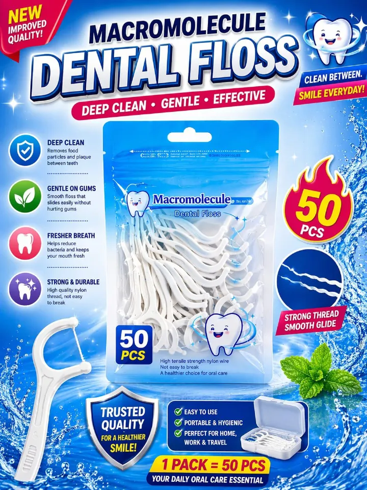 50 PCS HIGH QUALITY STERILE DOUBLE SIDED BAMBOO FLOSS TOOTHPICKS WITH MINT FLAVOUR.ECO FRIENDLY DENTAL FLOSS FOR DAILY USE