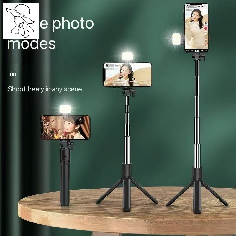 R1/R1S/ R1S-L  Phone desktop stand  Bluetooth selfie stick 3in1 phones tripod stand fill light telescopic selfie stick wireless remote control tripod Bluetooth live streaming mobile   phone holder