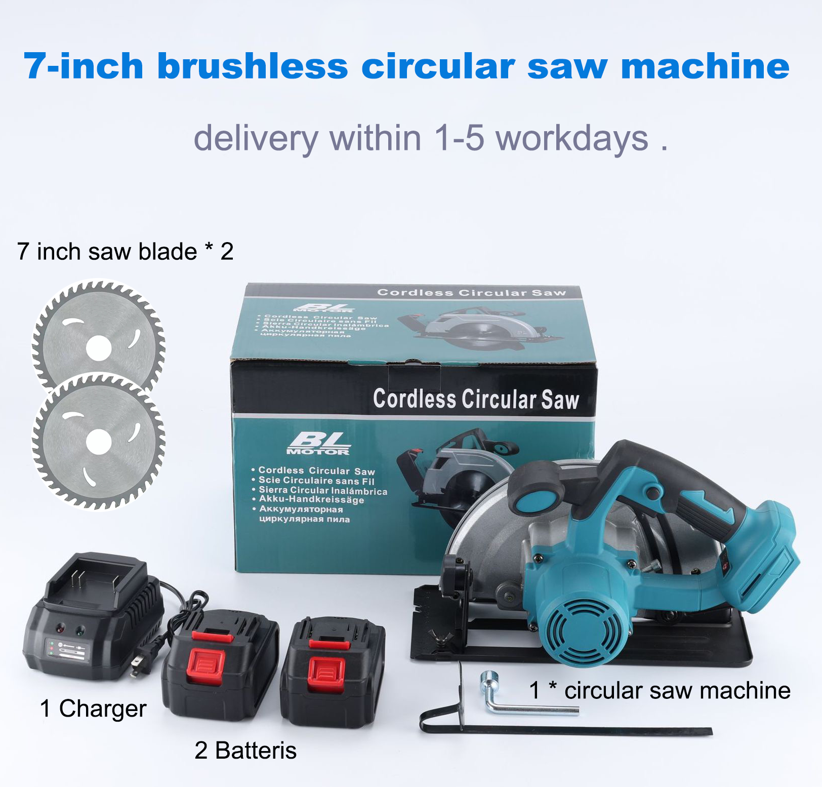 7-inch Electric Saw Charging Single Hand Saw  Two batteries and one charger Universal 21V Battery,Handheld Lithium Battery Circular Saw Woodworking Hand Saw