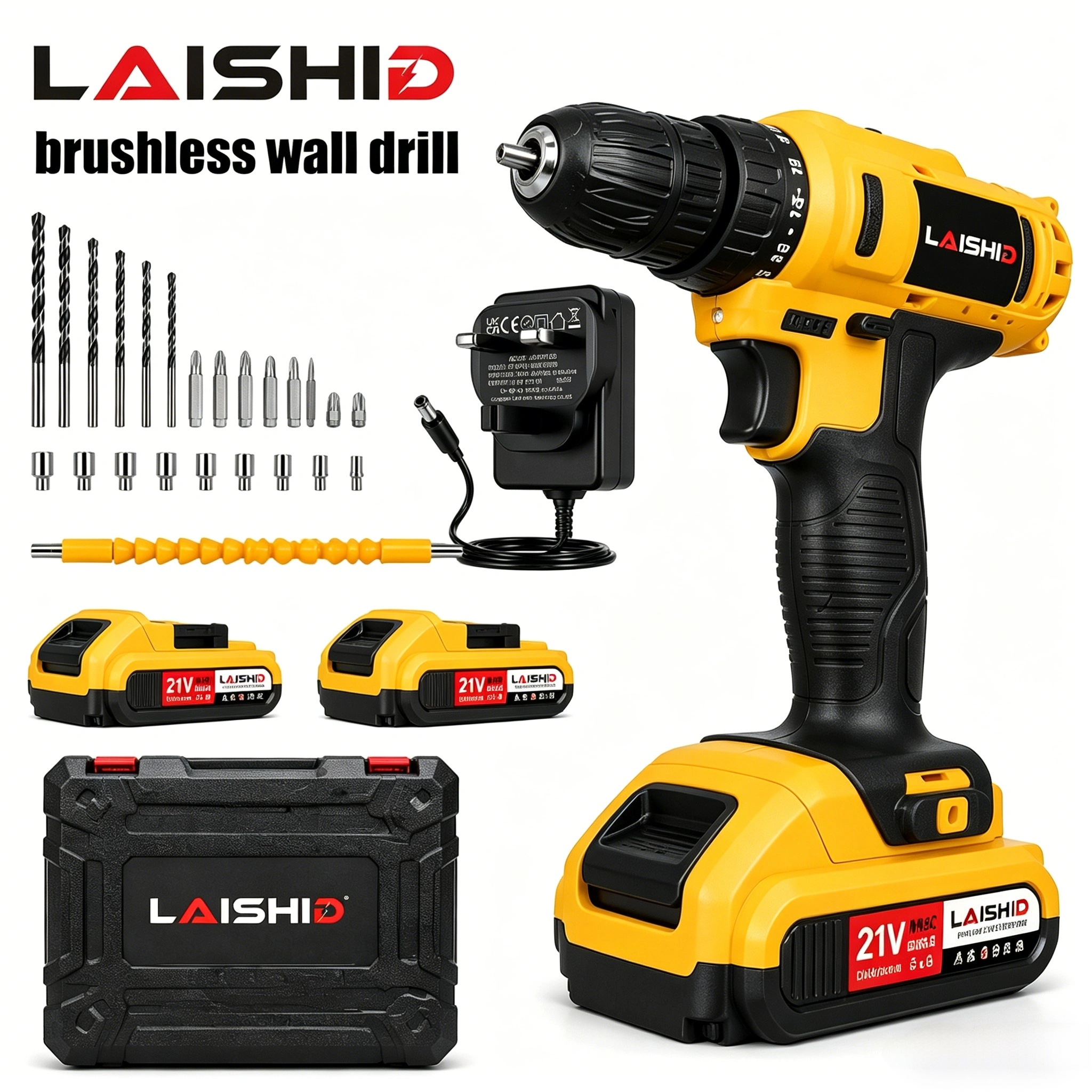 Drilling machine with two 21V batteries,With toolbox, Electric Drill 23 Piece Set,drillling tool drill machine drill bit set drill drilling bit drill kit