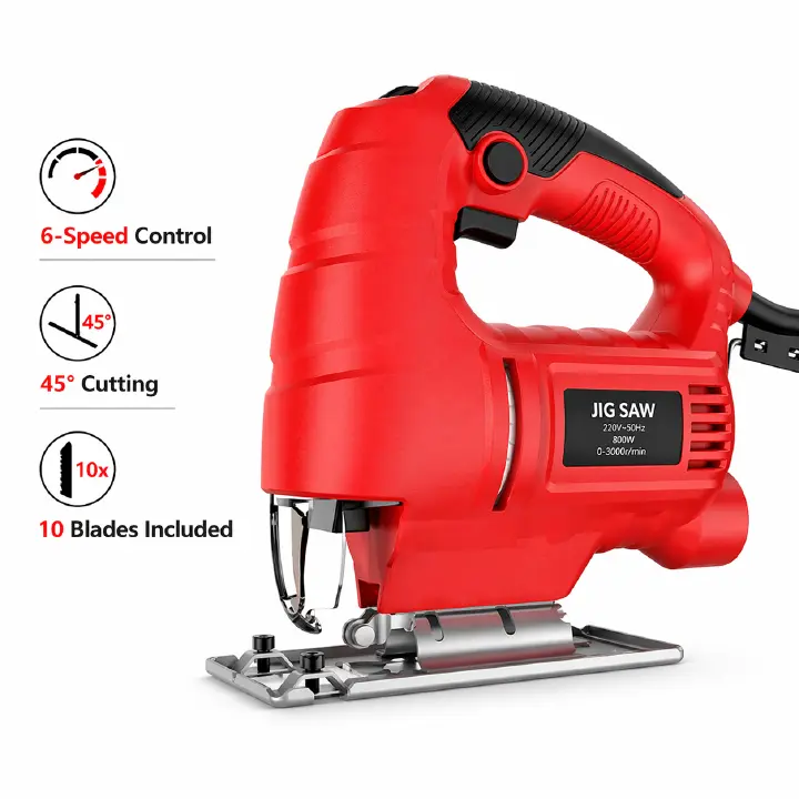 Electric Jigsaw 6-Speed – Powerful Wood Cutter with 10 Blades | 45° Bevel Cutting | Durable DIY Tool