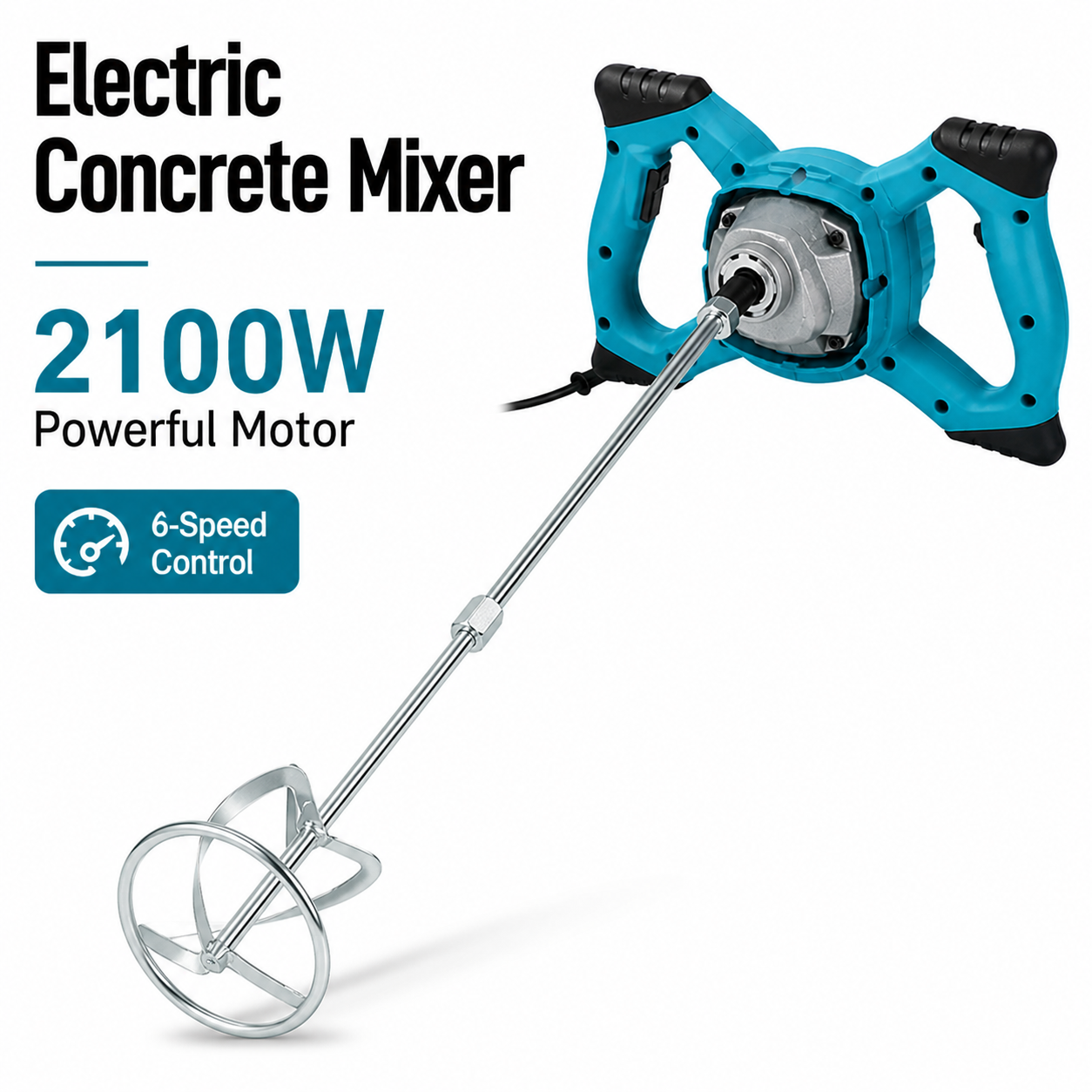 Electric Concrete Mixer 2100W – 6 Speed Powerful Handheld Mixer for Cement, Paint & Mortar