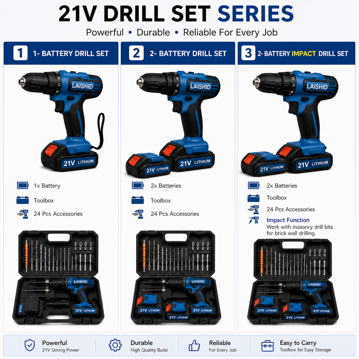 LAISHID 21V Electric Cordless Drill Set (includes 24 kits and a toolbox )drilling machine,drilling machine set ,drillling tool drill machine drill bit set drill drilling bit