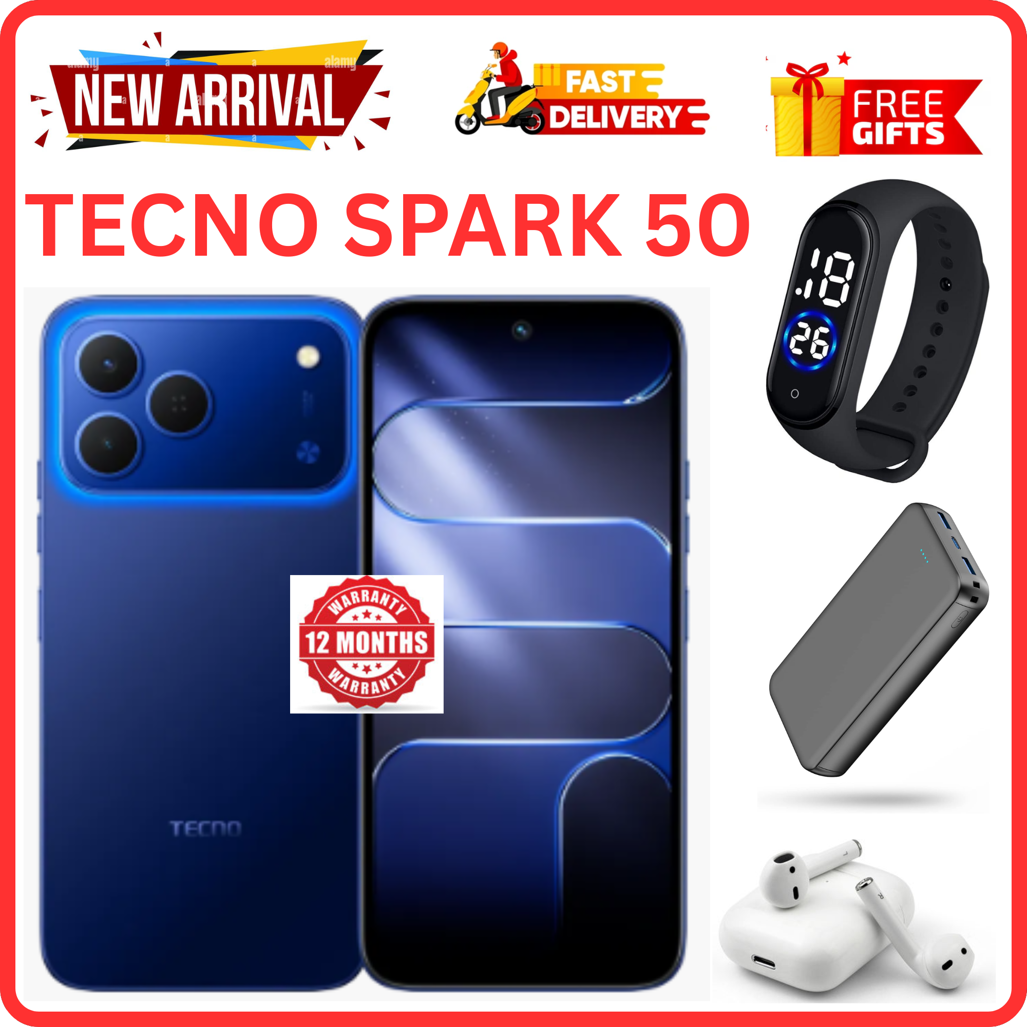 NEW ARRIVALS!!!! BRAND NEW TECNO SPARK 50 4G SMARTPHONE 128GB ROM+ 4GB RAM 6.78" INCH SCREEN 120Hz REFRESH RATE 6700mAh Battery 18W FAST CHARGING, 50MP CAMERA