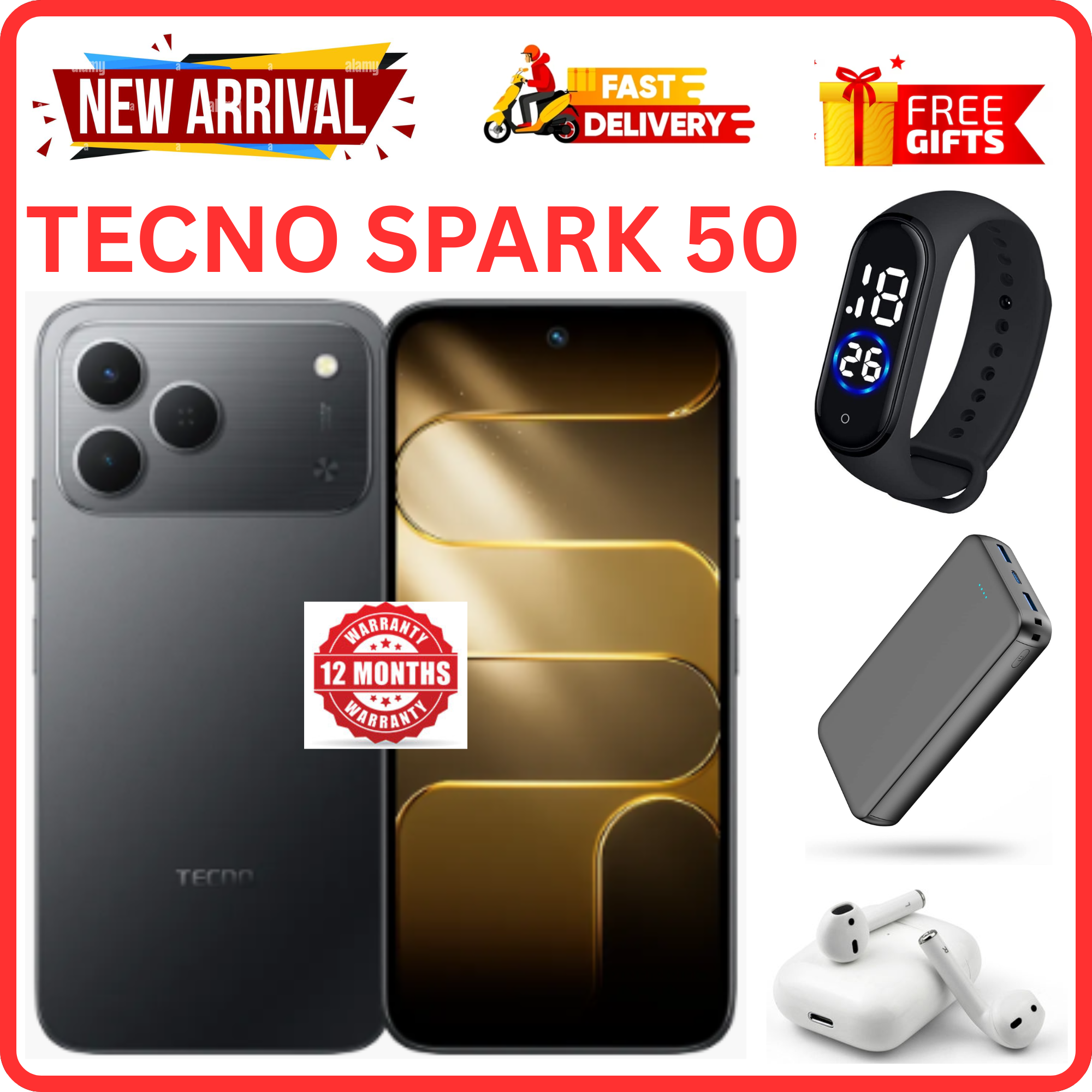 NEW ARRIVALS!!!! BRAND NEW TECNO SPARK 50 4G SMARTPHONE 128GB ROM+ 4GB RAM 6.78" INCH SCREEN 120Hz REFRESH RATE 6700mAh Battery 18W FAST CHARGING, 50MP CAMERA