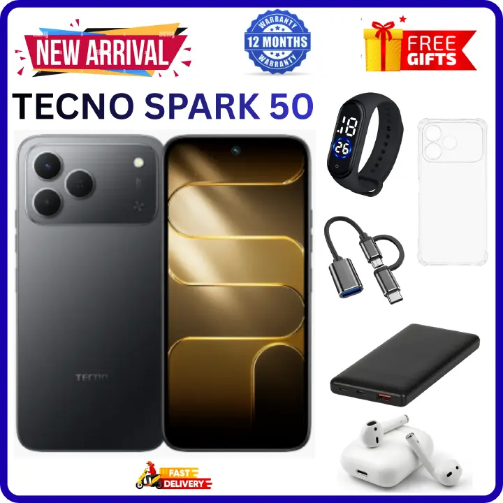 NEW ARRIVALS!!!! BRAND NEW TECNO SPARK 50 4G SMARTPHONE 128GB ROM+ 4GB RAM 6.78" INCH SCREEN 120Hz REFRESH RATE 6700mAh Battery 18W FAST CHARGING, 50MP CAMERA