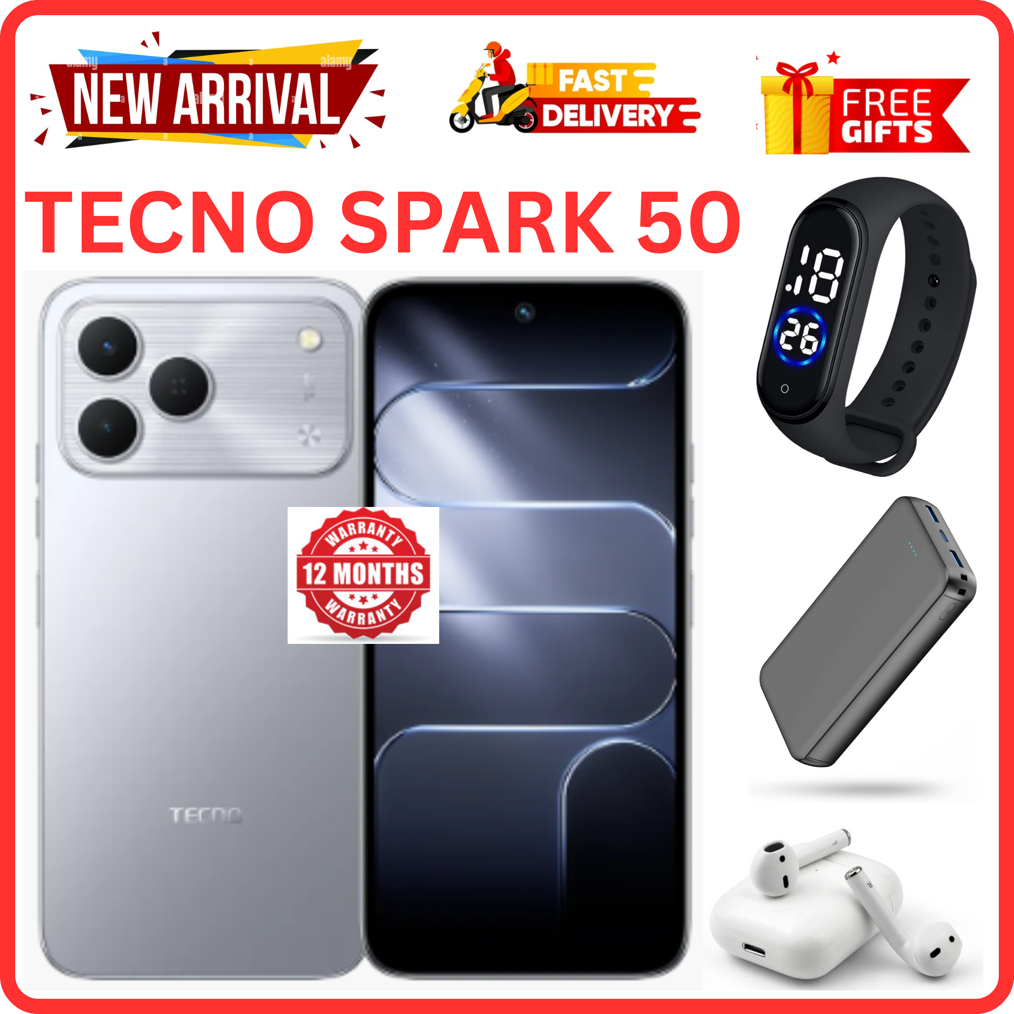 NEW ARRIVALS!!!! BRAND NEW TECNO SPARK 50 4G SMARTPHONE 128GB ROM+ 4GB RAM 6.78" INCH SCREEN 120Hz REFRESH RATE 6700mAh Battery 18W FAST CHARGING, 50MP CAMERA