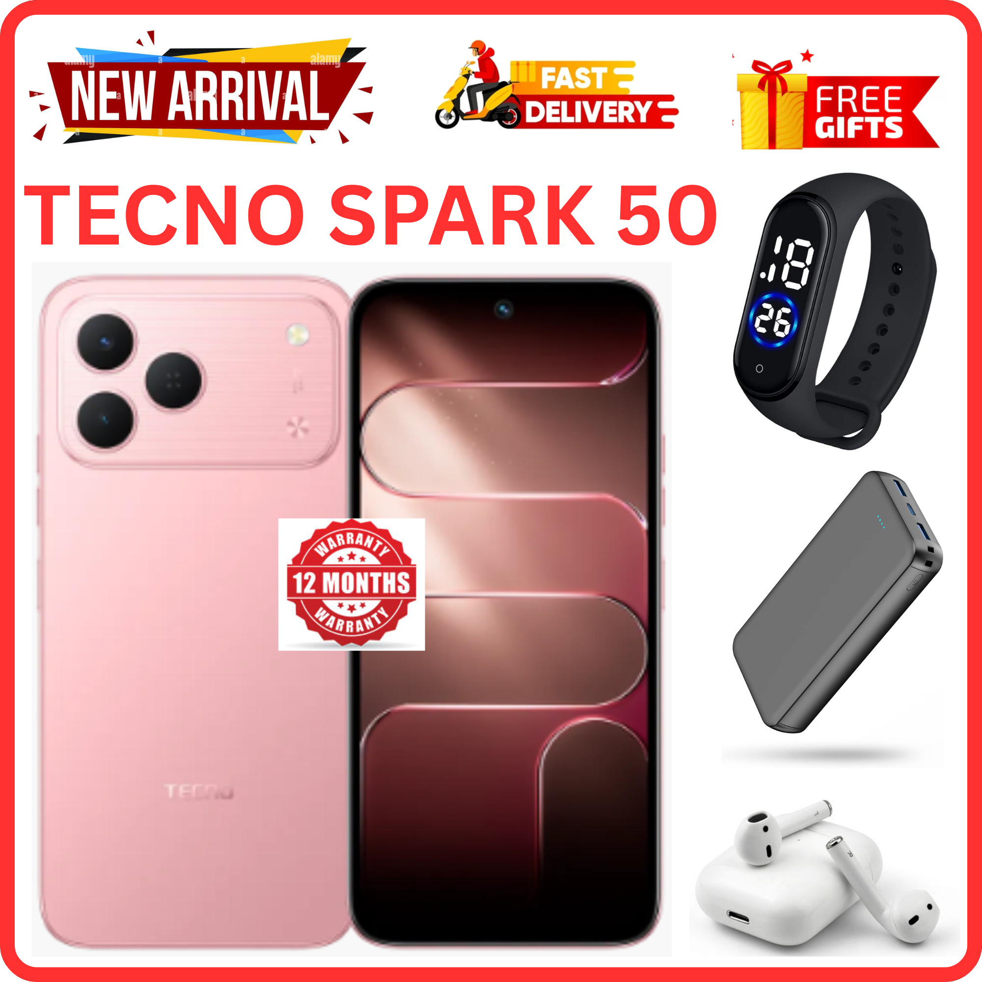 NEW ARRIVALS!!!! BRAND NEW TECNO SPARK 50 4G SMARTPHONE 128GB ROM+ 4GB RAM 6.78" INCH SCREEN 120Hz REFRESH RATE 6700mAh Battery 18W FAST CHARGING, 50MP CAMERA