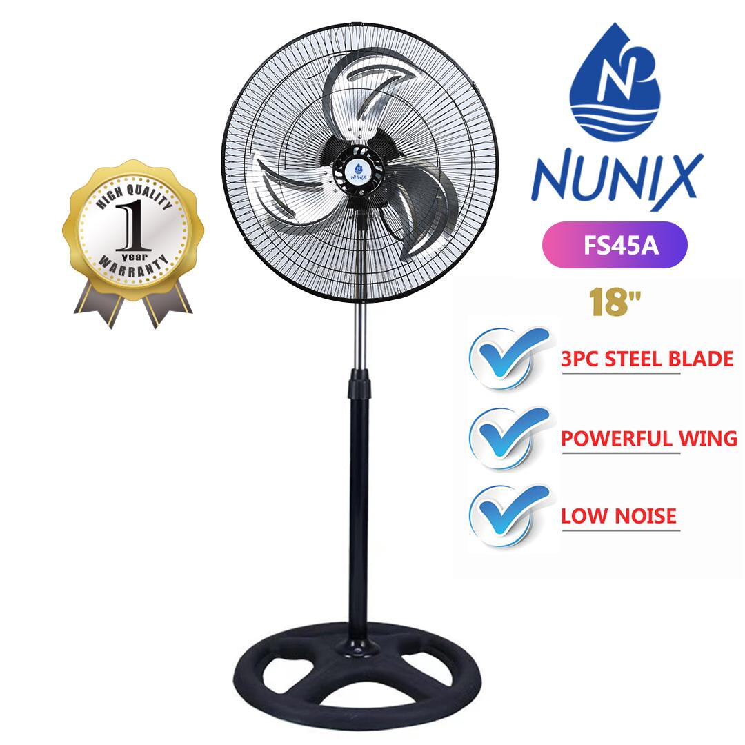 Nunix 18 Inch Free Standing Fan (Steel Blade Floor Fan)a heavy-duty cooling fan designed for strong airflow, durability, and long-lasting performance. Its steel blade construction gives it more powerf