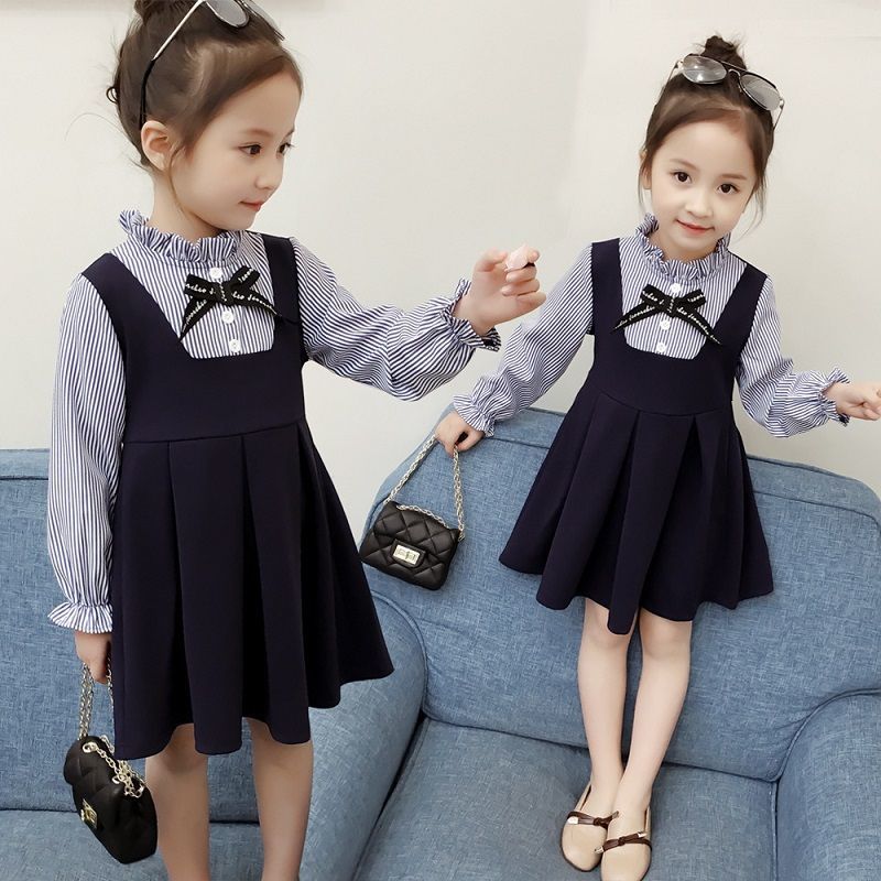 Girls Dresses Autumn New Baby Girl Dress Striped with Bow Long Sleeves Princess Dress for Girl Kids Clothes Vestidos