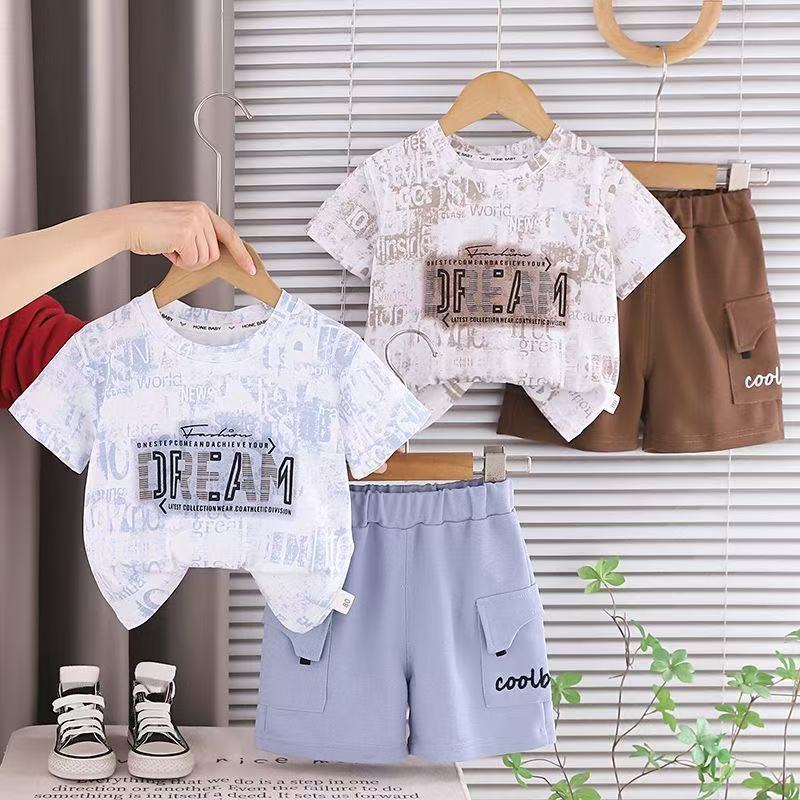 New Arrival  Boys Clothing  Summer 2Pcs Clothing Sets Full Printed Short Sleeve T-shirt Set Trendy Casual Class A Kids Clothing