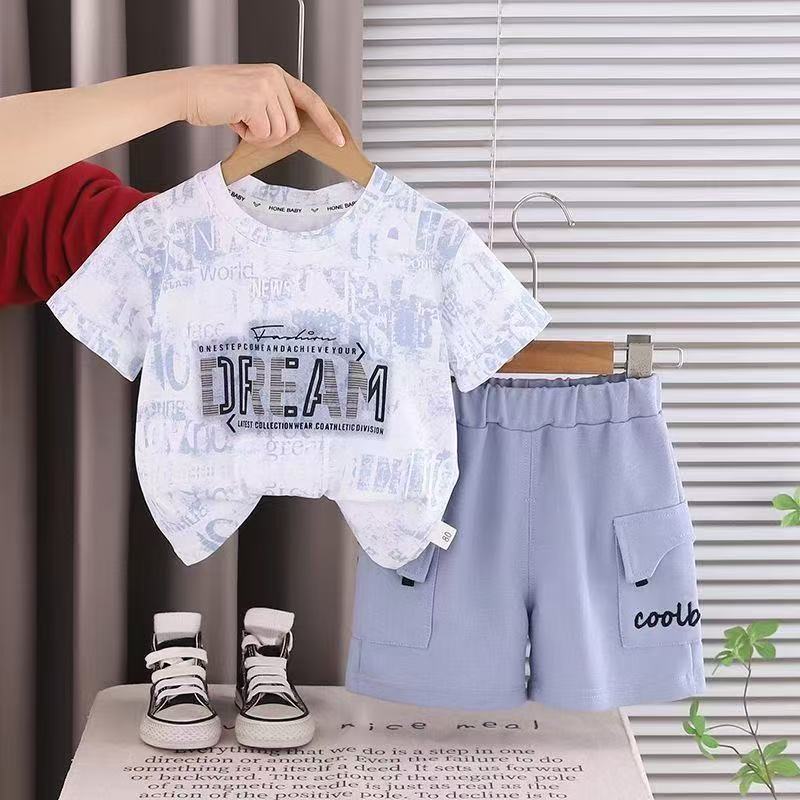 New Arrival  Boys Clothing  Summer 2Pcs Clothing Sets Full Printed Short Sleeve T-shirt Set Trendy Casual Class A Kids Clothing