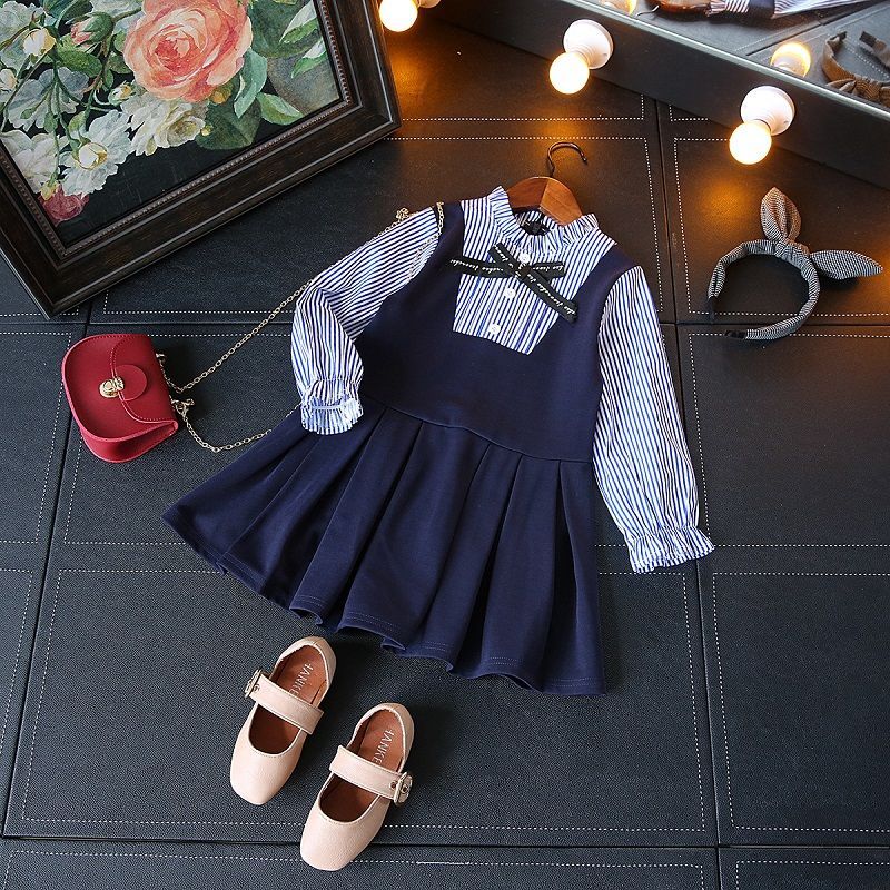 Girls Dresses Autumn New Baby Girl Dress Striped with Bow Long Sleeves Princess Dress for Girl Kids Clothes Vestidos