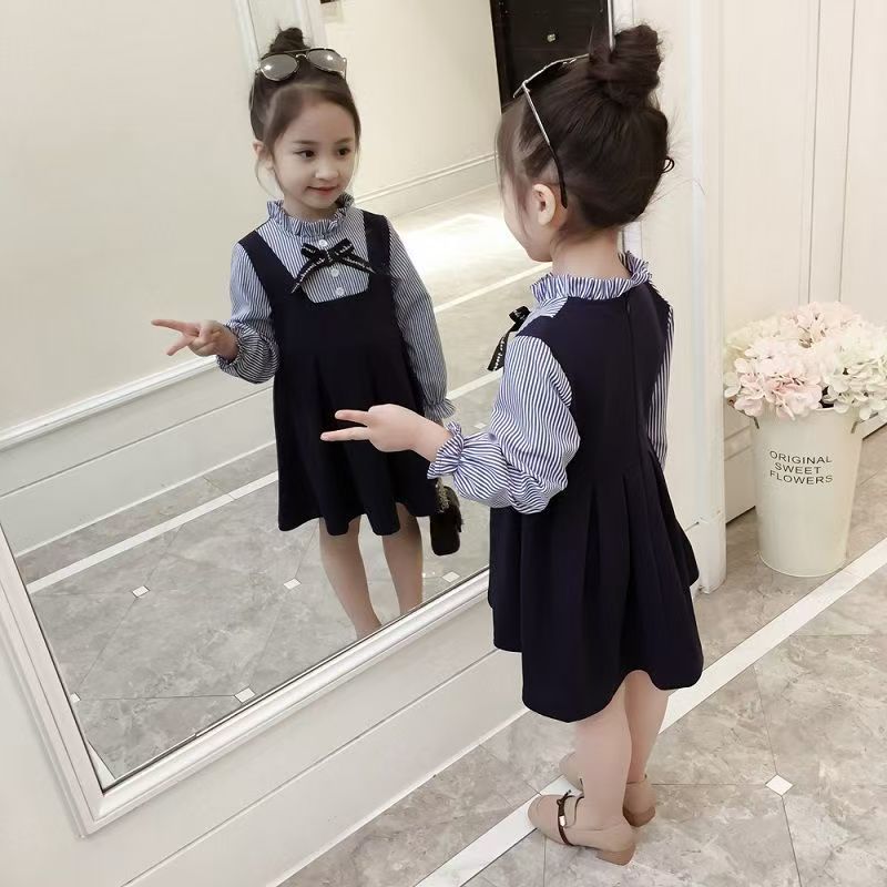 Girls Dresses Autumn New Baby Girl Dress Striped with Bow Long Sleeves Princess Dress for Girl Kids Clothes Vestidos