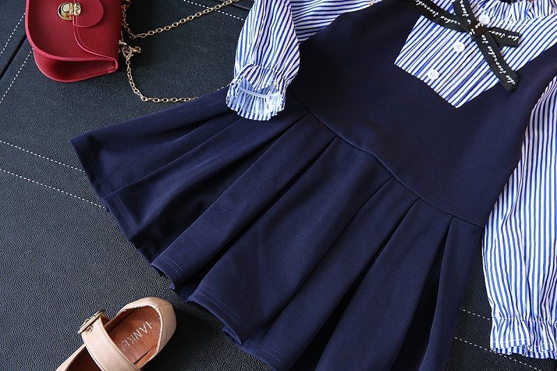 Girls Dresses Autumn New Baby Girl Dress Striped with Bow Long Sleeves Princess Dress for Girl Kids Clothes Vestidos