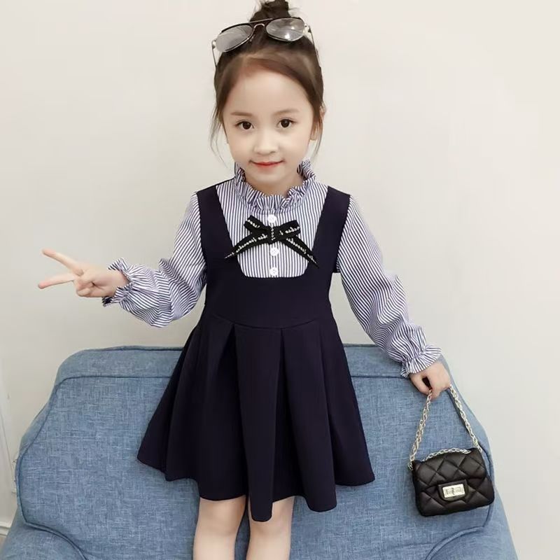 Girls Dresses Autumn New Baby Girl Dress Striped with Bow Long Sleeves Princess Dress for Girl Kids Clothes Vestidos