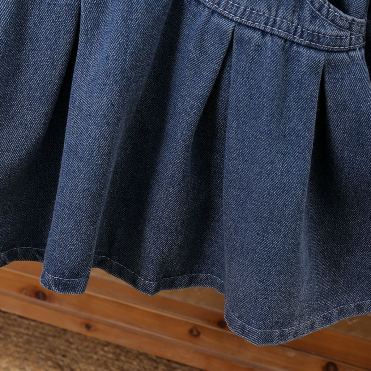 Children's clothing Girls' dress pleated denim long sleeved shirt collar single breasted cardigan skirt  tie belt Two piece set