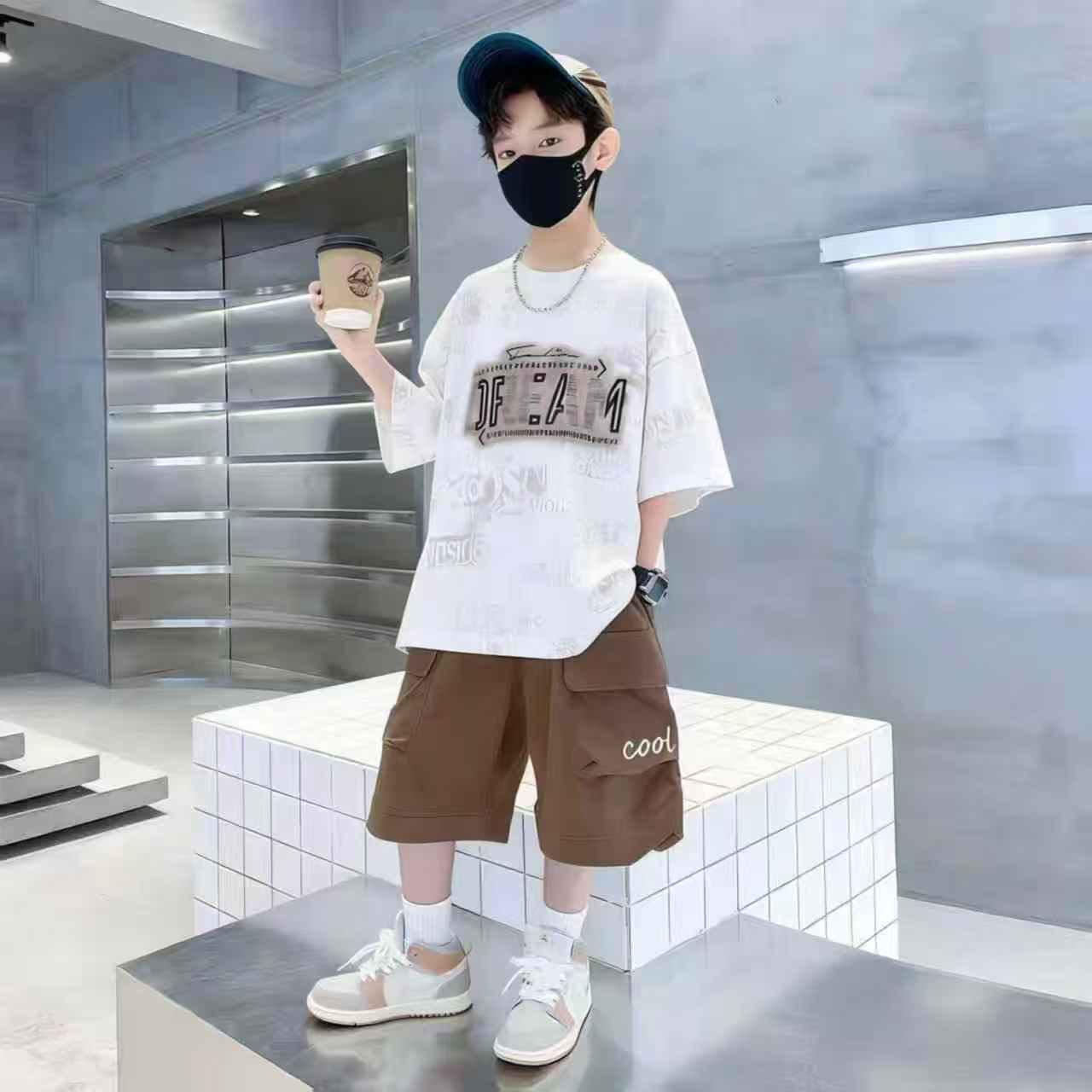 New Arrival  Boys Clothing  Summer 2Pcs Clothing Sets Full Printed Short Sleeve T-shirt Set Trendy Casual Class A Kids Clothing