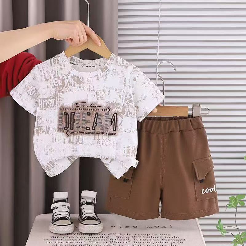 New Arrival  Boys Clothing  Summer 2Pcs Clothing Sets Full Printed Short Sleeve T-shirt Set Trendy Casual Class A Kids Clothing