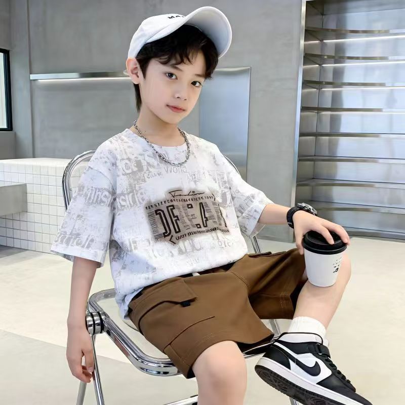 New Arrival  Boys Clothing  Summer 2Pcs Clothing Sets Full Printed Short Sleeve T-shirt Set Trendy Casual Class A Kids Clothing