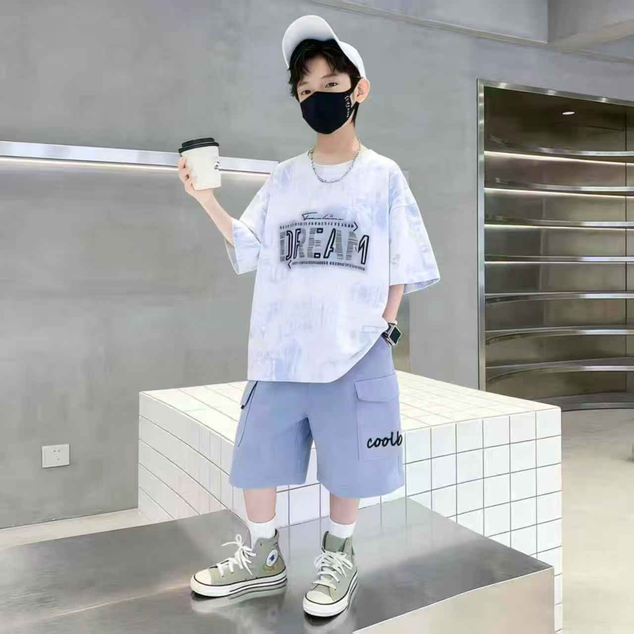 New Arrival  Boys Clothing  Summer 2Pcs Clothing Sets Full Printed Short Sleeve T-shirt Set Trendy Casual Class A Kids Clothing