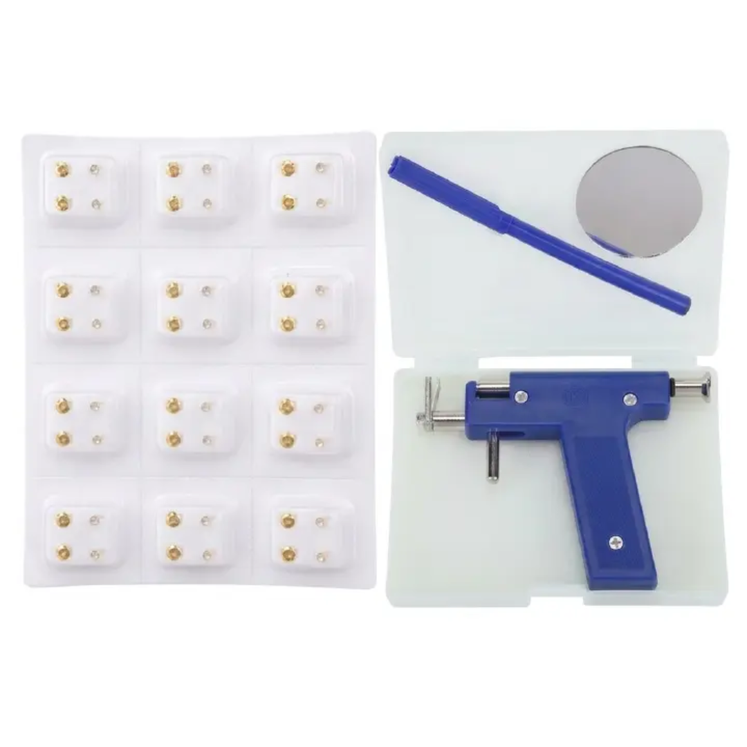 Professional Piercing GUN + Pre-sterilized Piercing Earrings. Fashion Generic Ear, Nose & Navel Piercing Machine Gun. Reusable Piercing Device Compatible with Caflon Sterile Earrings + caflon.