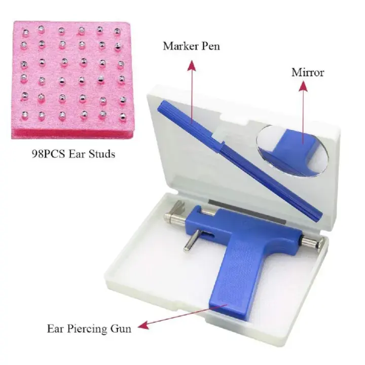 Professional Piercing GUN + Pre-sterilized Piercing Earrings. Fashion Generic Ear, Nose & Navel Piercing Machine Gun. Reusable Piercing Device Compatible with Caflon Sterile Earrings + caflon.