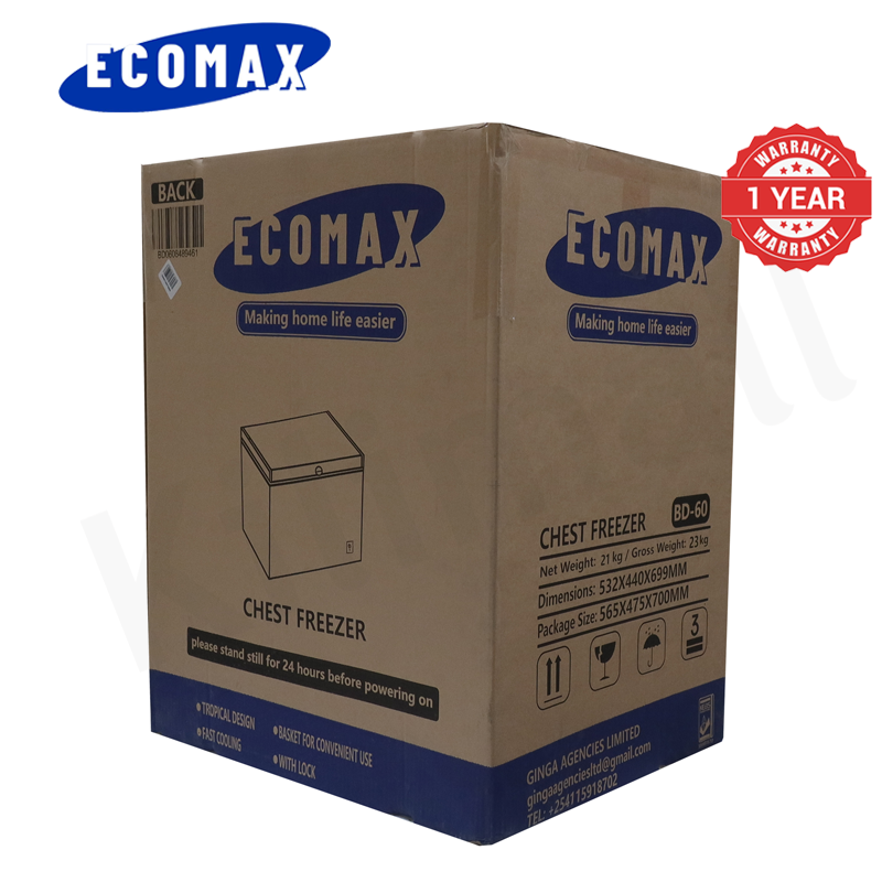 ECOMAX 60L Chest Freezer Portable Refrigerator Single Door Fridge Energy-saving Fast Cooling with Lock and Keys BD-60
