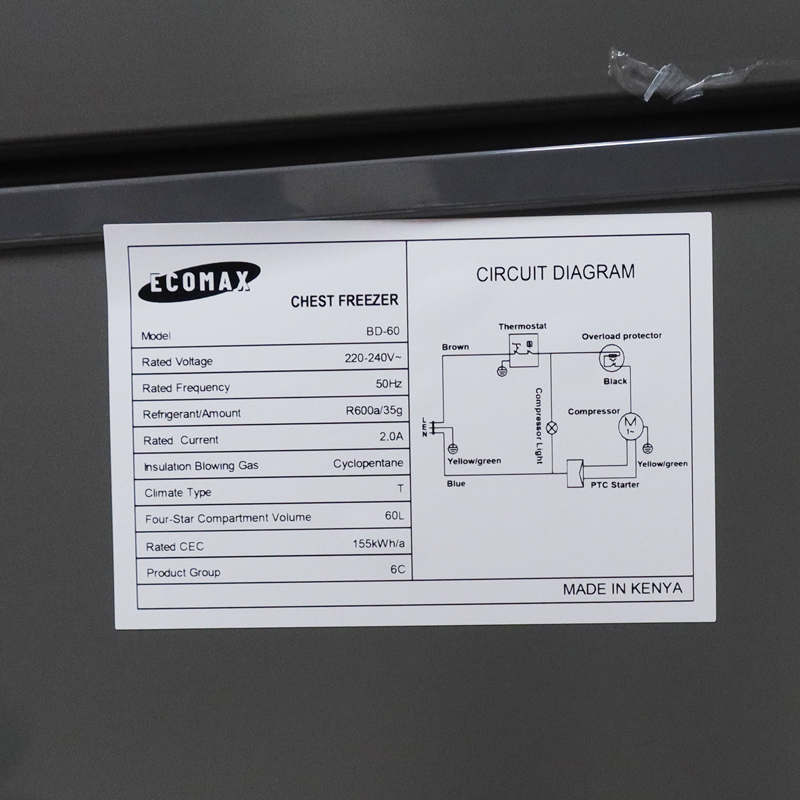 ECOMAX 60L Chest Freezer Portable Refrigerator Single Door Fridge Energy-saving Fast Cooling with Lock and Keys BD-60